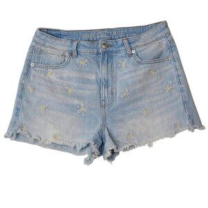 American Eagle Women's Denim Shorts Light Blue Size 8 Floral Embroidered